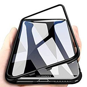 Твърди гърбове Твърди гърбове за Huawei Луксозен алуминиев бъмпър от 2 части с магнити и стъклен протектор лице и гръб оригинален Magnetic Hardware Case за Huawei P Smart Z STK-LX1 черен